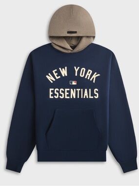 Essentials Men's Navy Blue Hoodie with Tan Hood - New York Essentials
